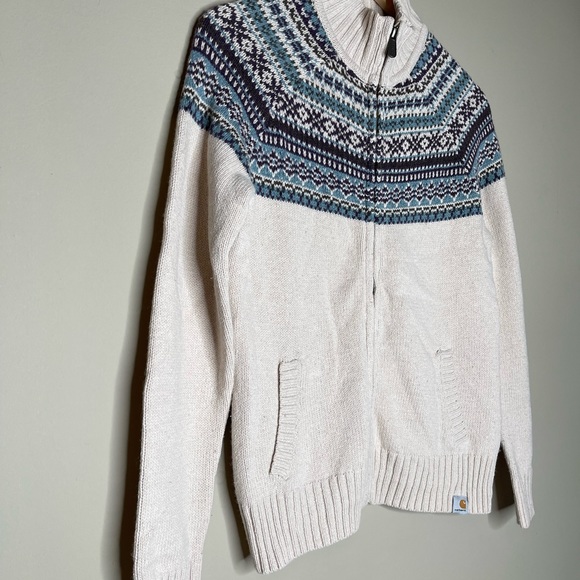 Carhartt Fair Isle Wool Blend Zipper Cardigan Sweater Size Women’s Small - Picture 2 of 9